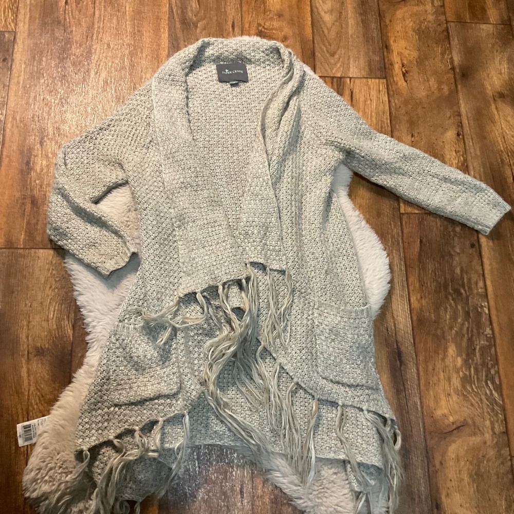 Paper Crane Cardigan Sweater Medium Knit Fringe‎